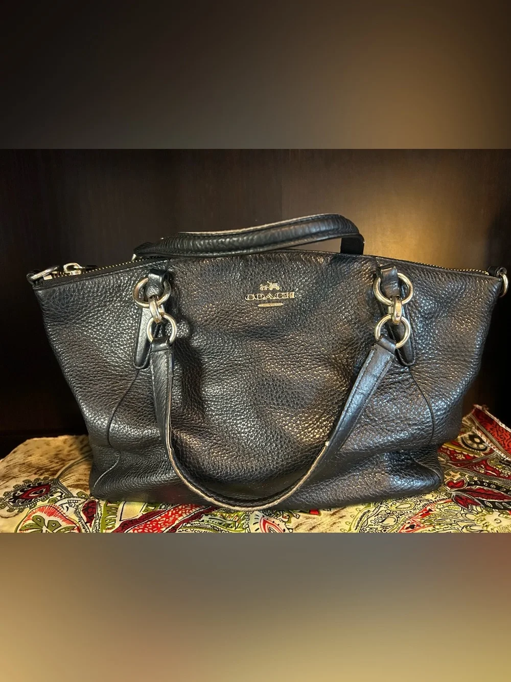 Coach Black Pebbled Leather Shoulder Bag with Gold Hardware